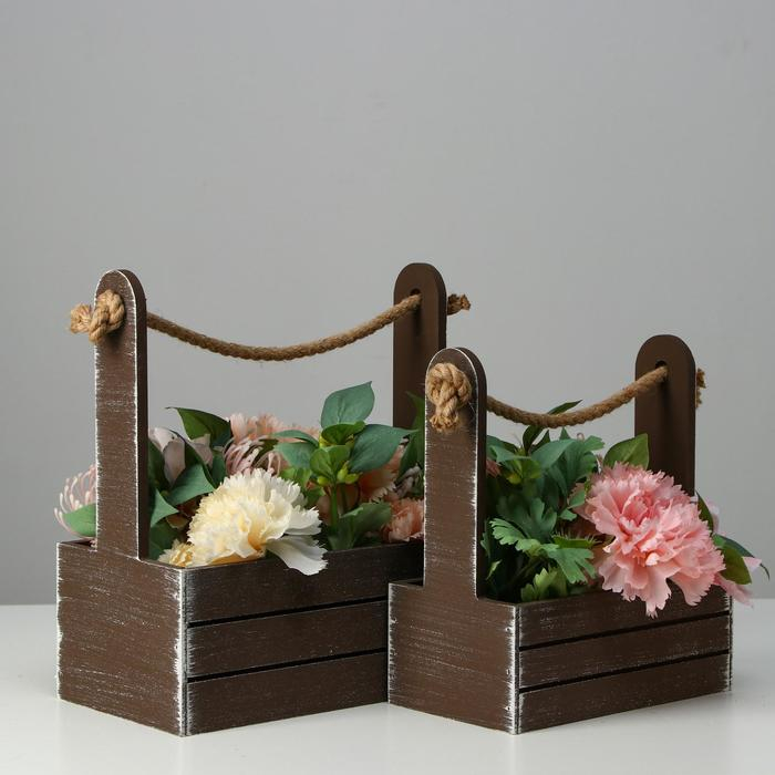 Набор кашпо деревянных 2 в 1 (25.5&times;15&times;30; 20&times;12&times;23) "Прованс", коричневый