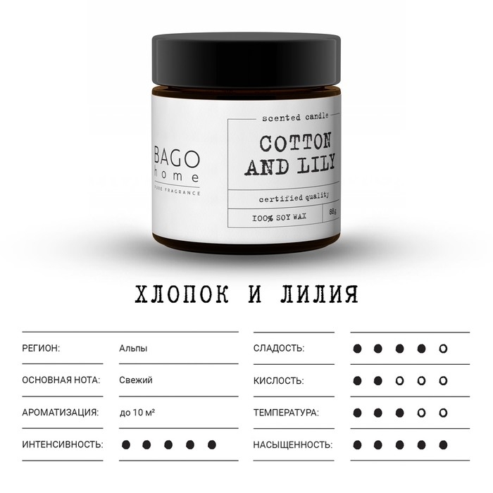 Свеча ароматическая в банке Свеча ароматическая в банке "Хлопок и лилия", совый воск, 88 г