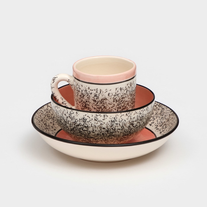 Набор керамической посуды «Алладин», 3 предмета: салатник 700 мл, тарелка 20 см, кружка 350 мл, розовый, 1 сорт, Иран Набор керамической посуды «Алладин», 3 предмета: салатник 700 мл, тарелка 20 см, кружка 350 мл, розовый, 1 сорт, Иран