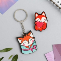 Брелок для ключей, значок, сувенир &laquo;Лисенок&raquo;, набор, 6,8 х 10,5 см.