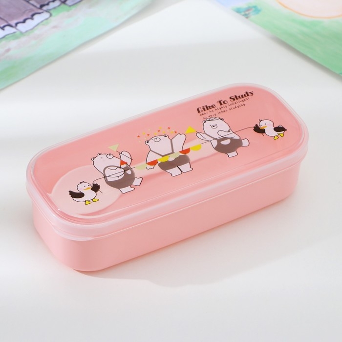 Ланч - бокс пластиковый с ложкой &laquo;Мишки&raquo;, прямоугольный, 18&times;7&times;4,5 см, цвет МИКС