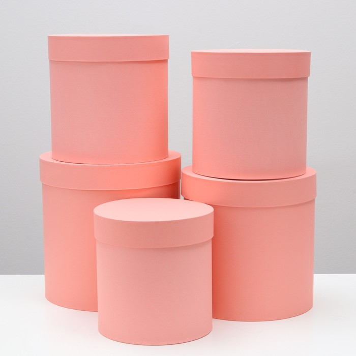 Набор круглых коробок 5 в 1 "Краски", персиковый, 25 х 25 х 25 - 19 х 19 х 19 см