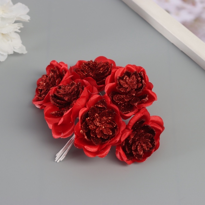 Декор для творчества Декор для творчества "Камелия" красный (1 набор=1 букет) в букете 6 шт 4х11 см