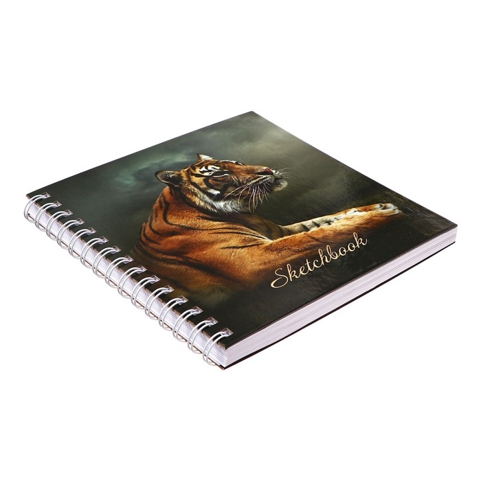 Скетчбук 195 х 195 мм, 80 листов на гребне "Тигр", твёрдая обложка, блок 100 г/м&sup2;