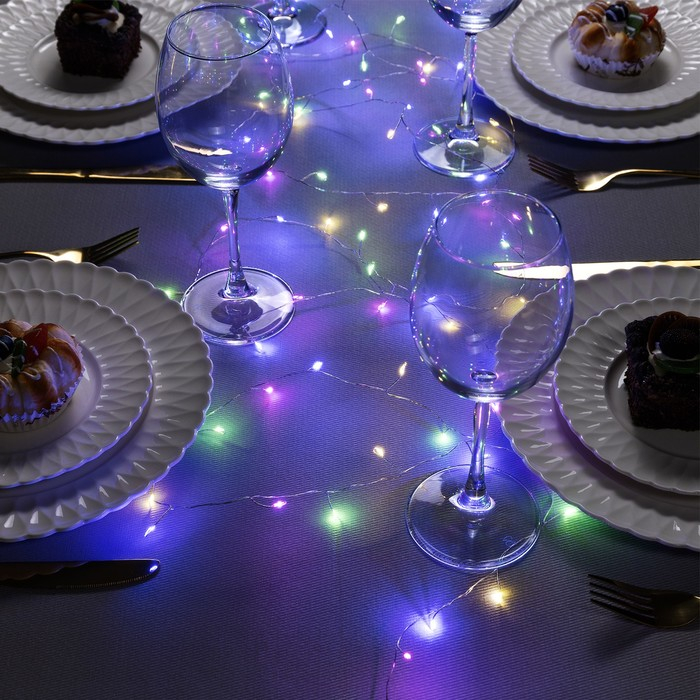 Гирлянда &laquo;Мишура&raquo; 5 м роса, IP20, серебристая нить, 100 LED, свечение мульти, USB