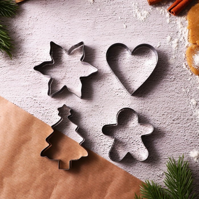 Новый год. Набор форм для печенья &laquo;Классика&raquo;, металл, 4 шт