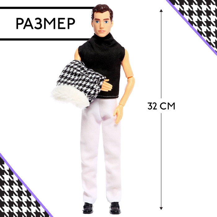 Кукла-модель &laquo;Высокая мода&raquo;, чёрно-белое пальто