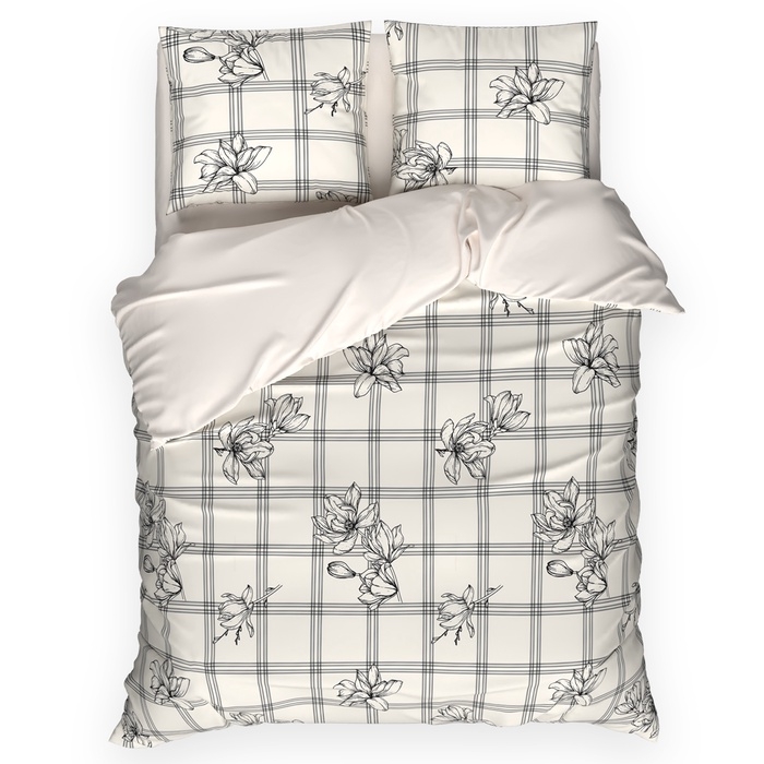 Постельное бельё "Этель" Евро Ink flowers 200*217 см, 220*240 см, 70*70 см-2 шт, бязь 125 г/м2, хл 100%