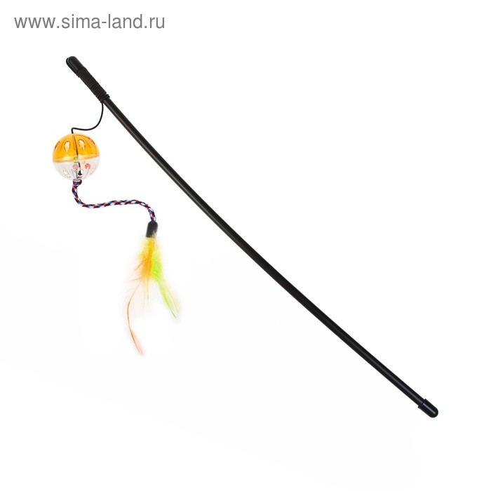 Дразнилка с шариком-погремушкой и перьями, микс цветов Дразнилка с шариком-погремушкой и перьями, микс цветов