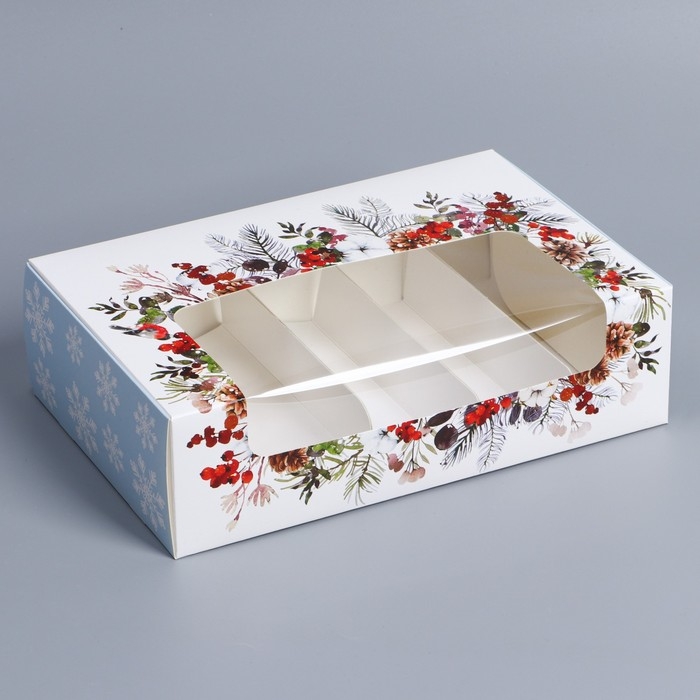 Коробка для эклеров с вкладышами «Новогодняя акварель», 25,2 х 15 х 7 см, Новый год Коробка для эклеров с вкладышами «Новогодняя акварель», 25,2 х 15 х 7 см, Новый год