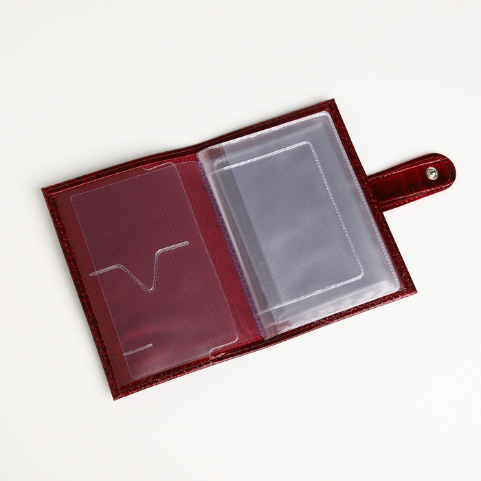 Обложка для автодокументов на кнопке, TEXTURA, цвет бордовый Обложка для автодокументов на кнопке, TEXTURA, цвет бордовый