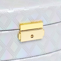 Шкатулка кожзам для украшений сундук "Сеть из ромбов. Серебро перламутр" 13х16х23 см