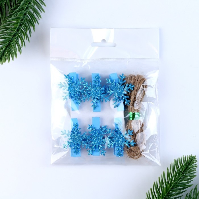 Прищепки для декора «Снежинки» голубые, 6 шт. Прищепки для декора «Снежинки» голубые, 6 шт.