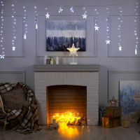 Гирлянда «Бахрома-арка» 2.5 × 1.2 м с насадками «Звёзды», IP20, прозрачная нить, 136 LED, свечение белое, 8 режимов, 220 В Гирлянда «Бахрома-арка» 2.5 × 1.2 м с насадками «Звёзды», IP20, прозрачная нить, 136 LED, свечение белое, 8 режимов, 220 В