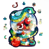 Пазлы фигурные деревянные на новый год &laquo;Змея на шаре. Новогодний экспресс&raquo;, 128 элементов, символ года 2025