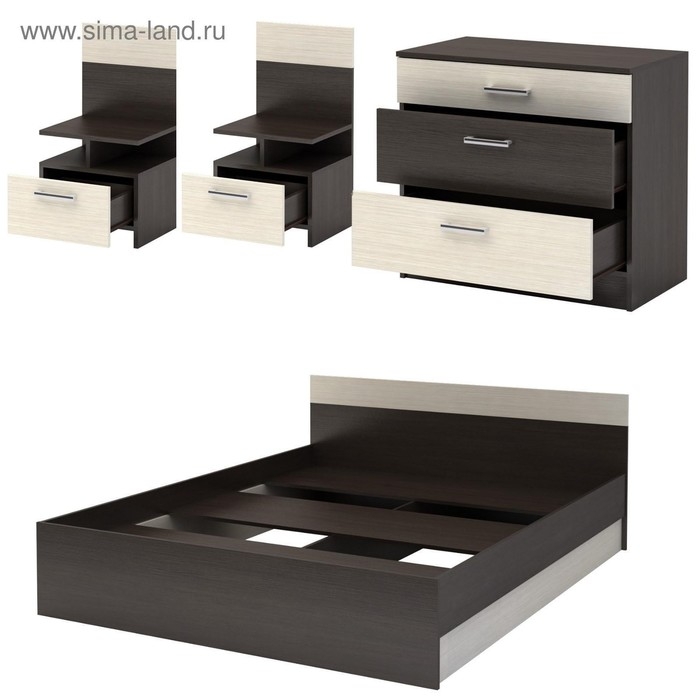 Спальня Леси, набор -  комод 800, кровать 1600, тумбы 2 шт , Венге/Дуб белфорд