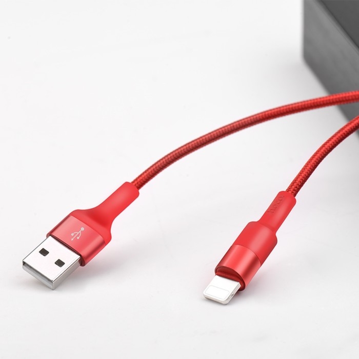 Кабель Hoco X26, Lightning - USB, 2 А, 1 м, передача данных, оплётка нейлон, красный Кабель Hoco X26, Lightning - USB, 2 А, 1 м, передача данных, оплётка нейлон, красный