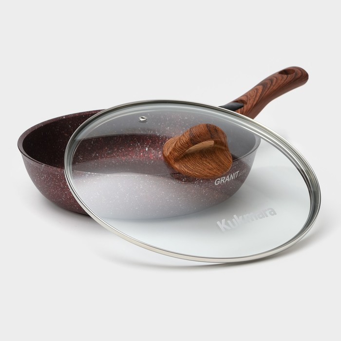 Сковорода Granit ultra red, d=26 см, съёмная ручка, стеклянная крышка, антипригарное покрытие, цвет коричневый