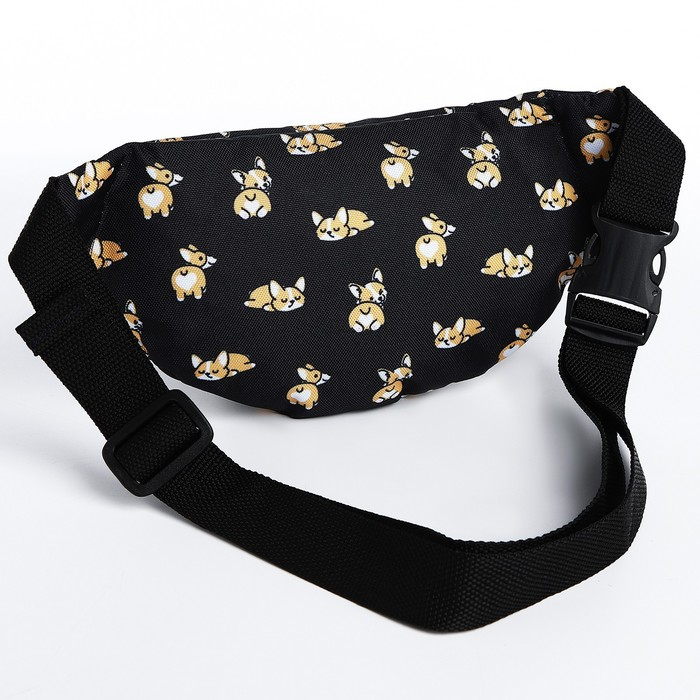 Сумка поясная «Корги», 32х8х15 см, отдел на молнии, наружный карман, цвет чёрный Сумка поясная «Корги», 32х8х15 см, отдел на молнии, наружный карман, цвет чёрный