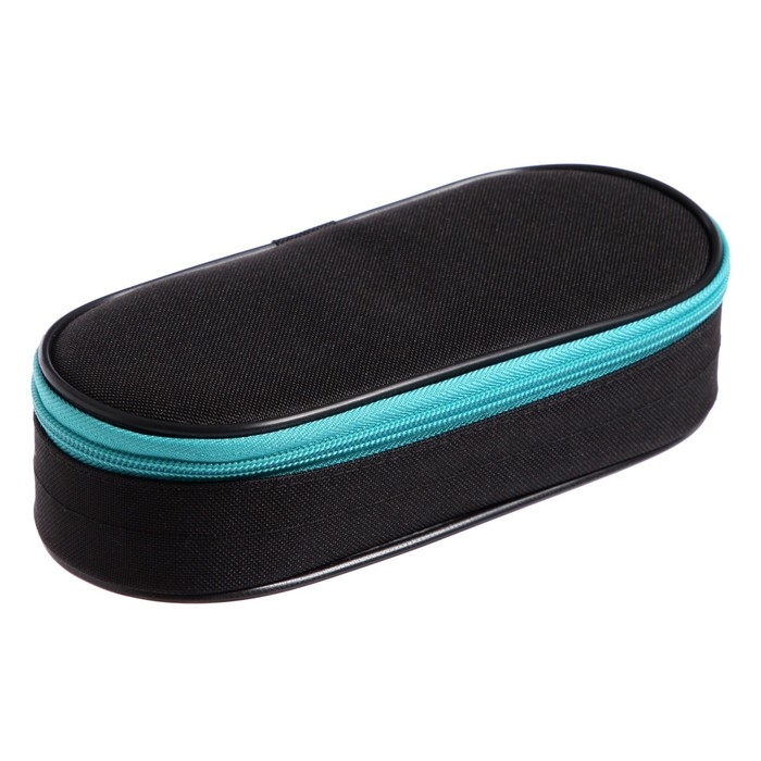 Пенал-футляр 95 х 205 х 45 мм, мягкий, текстильный, Calligrata, ПМК 27-20 Black, резинка на клапане, черный/бирюзовый