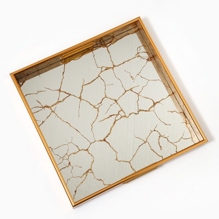 Поднос пластиковый прямоугольный с зеркалом &laquo;Узоры&raquo;, 37 х 37 х 4,5 см сервировочный