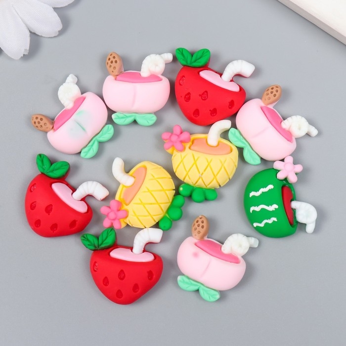 Декор для творчества пластик "Коктейль из фруктов" набор 10 шт 2,1х1,9 см