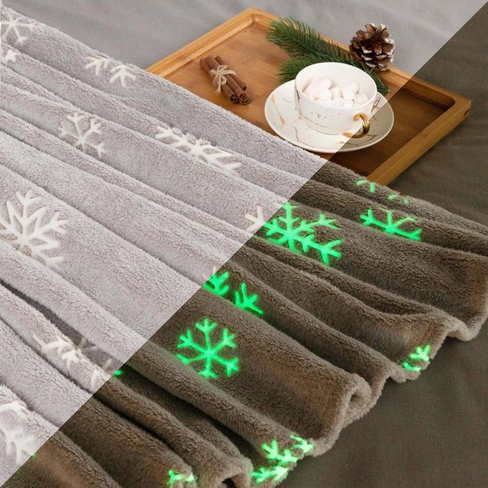 Плед светящийся в темноте Этель &laquo;Снежинки&raquo; 150*200 см,100% п/э, корал-флис, 220 гр/м2