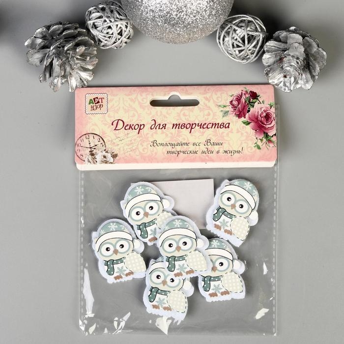 Декор для творчества дерево, войлок Декор для творчества дерево, войлок "Совёнок в шапочке" набор 6 шт 3,8х3,1 см