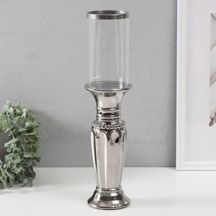 Подсвечник керамика, стекло на 1 свечу Подсвечник керамика, стекло на 1 свечу "Арте" d=7,5 см серебро 9х9х37,5 см