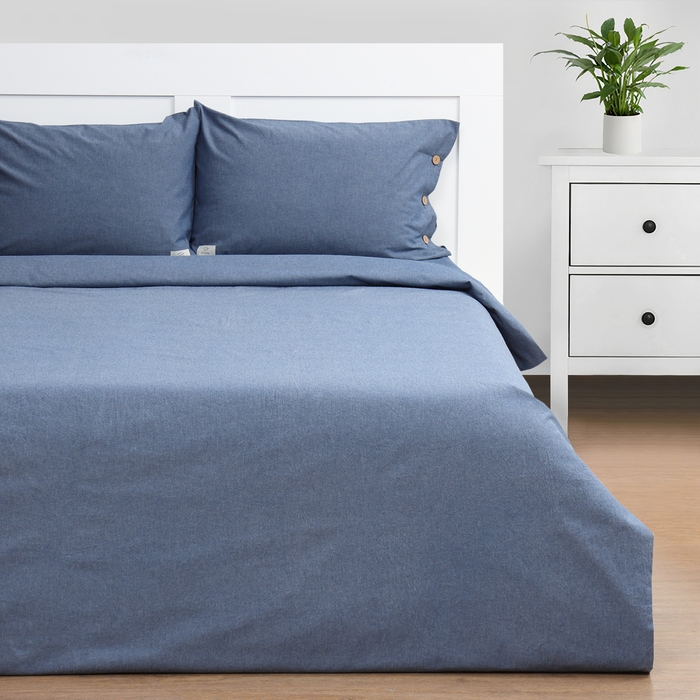 Постельное бельё Этель Denim 1.5 сп, 155х210см, 160х240см, 50х70-2шт, цвет синий, жатый хлопок, 140 г/м2 Постельное бельё Этель Denim 1.5 сп, 155х210см, 160х240см, 50х70-2шт, цвет синий, жатый хлопок, 140 г/м2
