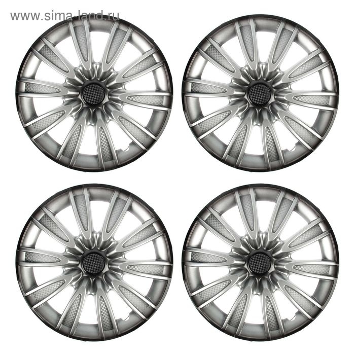 Колпаки колесные R16 "ТОРНАДО", серебристо-черный карбон, набор 4 шт.