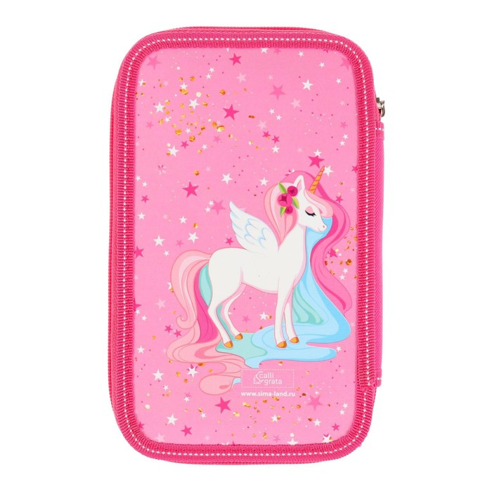 Пенал 2 секции, 125 х 205 мм, с наполнением 23 предмета, Calligrata "Единорог" ламинированный картон, 30П26/2/set