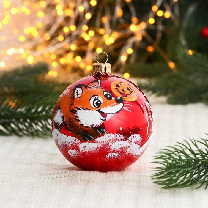 Ёлочный шар d-8 см "Лиса и колобок"