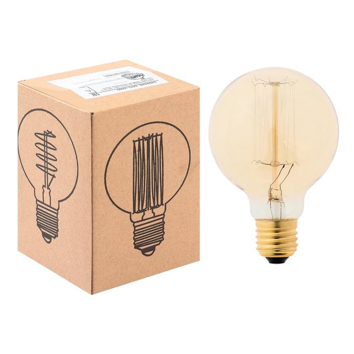 Лампа накаливания винтажная Лампа накаливания винтажная "Шар", G80, 60 Вт, Е27, 230 В, 120х80 мм, теплый белый