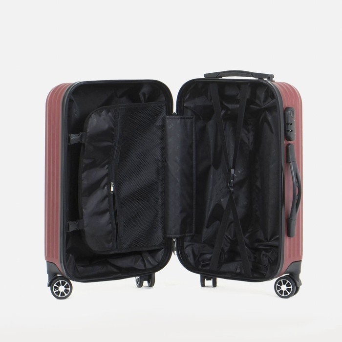Чемодан малый 36 л (S), &laquo;Фабрика КАРТЕКС&raquo;, отдел на молнии, кодовый замок, 4 колеса, цвет бордовый