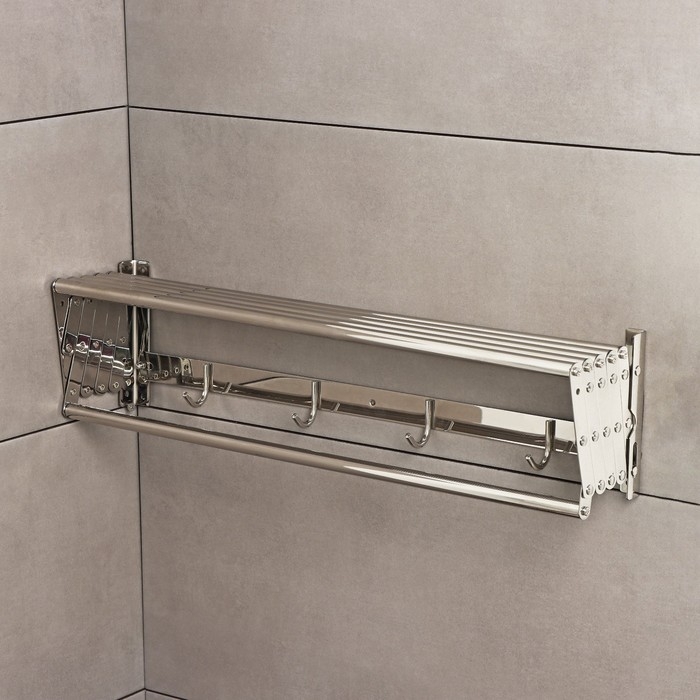 Полка выдвижная с держателем полотенец, 4 крючка 14,5×12(35)×58,5 см Полка выдвижная с держателем полотенец, 4 крючка 14,5×12(35)×58,5 см