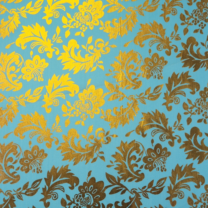 Лоскут для рукоделия, атлас, золотой узор на голубом, 50 &times; 75 см