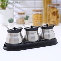 Набор стеклянных банок для сыпучих продуктов &laquo;Сияние&raquo;, 31&times;12&times;12 см, на подставке, 3 шт, цвет чёрный