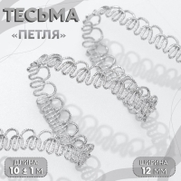 Тесьма декоративная &laquo;Петля&raquo;, 12 мм, 10 &plusmn; 1 м, цвет серебряный