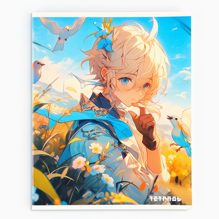 Тетрадь в клетку, 48 листов А5 на скрепке , внутренний блок №1 МИКС &laquo;1 сентября: Аниме парни&raquo; твин лак, уф лак