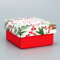 Коробка подарочная новогодняя складная &laquo;Новогодние веточки &raquo;, 12 х 12 х 6.5 см, Новый год