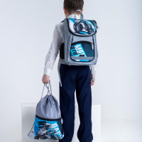 Ранец школьный Стандарт, 36 х 26 х 16 см, + мешок для обуви 40 х 32 см, Сalligrata П "Мото", серый