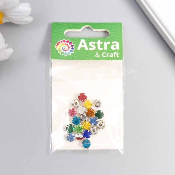 Стразы в цапах круглые 6 мм (20 шт/упак), микс, оправа серебро Стразы в цапах круглые 6 мм (20 шт/упак), микс, оправа серебро