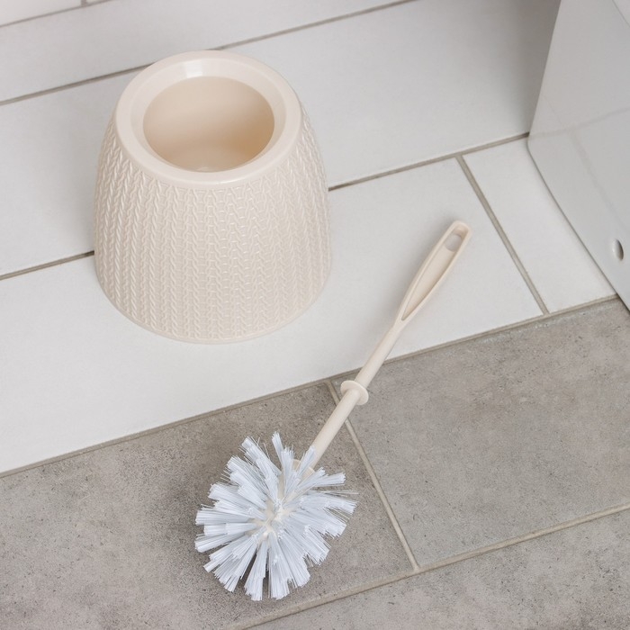 Ёршик для унитаза с подставкой &laquo;Вязаное плетение&raquo;, 15&times;15&times;37 см, цвет бежевый