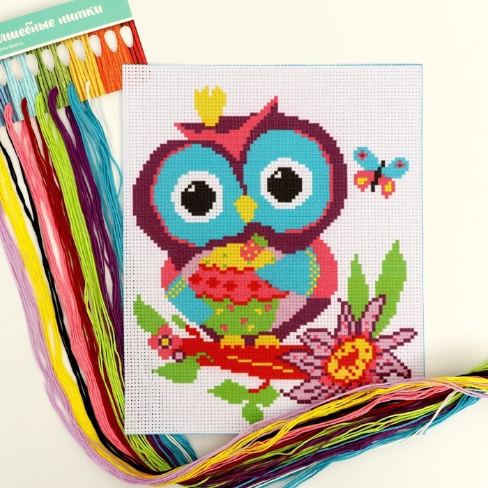 Вышивка крестиком для детей &laquo;Сова и бабочка&raquo;, набор для творчества, 25 х 20 см