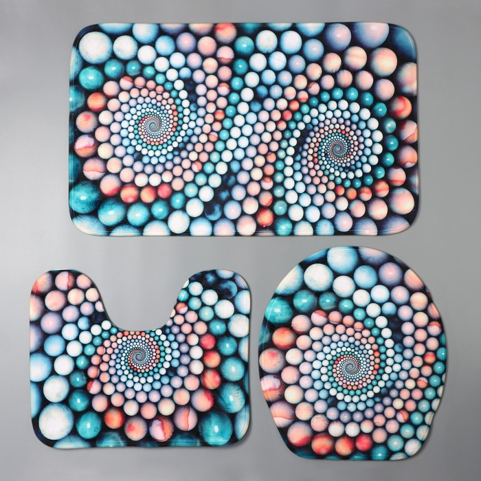 Коврик для ванной и туалета Доляна &laquo;Каменные завитки&raquo;, 3 шт: 35&times;39 см, 40&times;50 см, 45&times;75 см