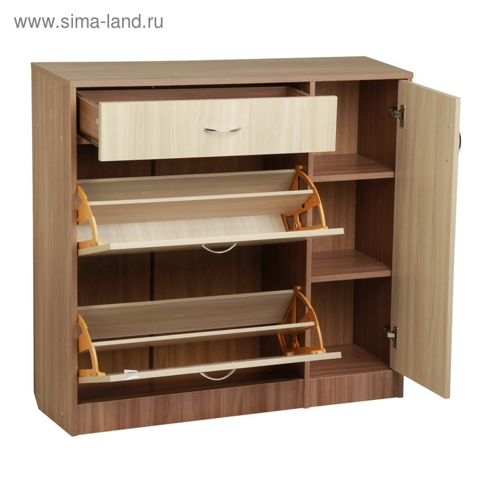 Обувница 3 отделения с дверью, 1060х280х960, Ясень шимо светлый/темный Обувница 3 отделения с дверью, 1060х280х960, Ясень шимо светлый/темный