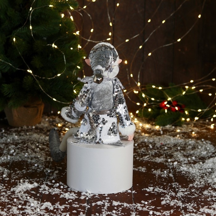 Новогодний шут "В блестящем костюмчике" 40 см, серебро