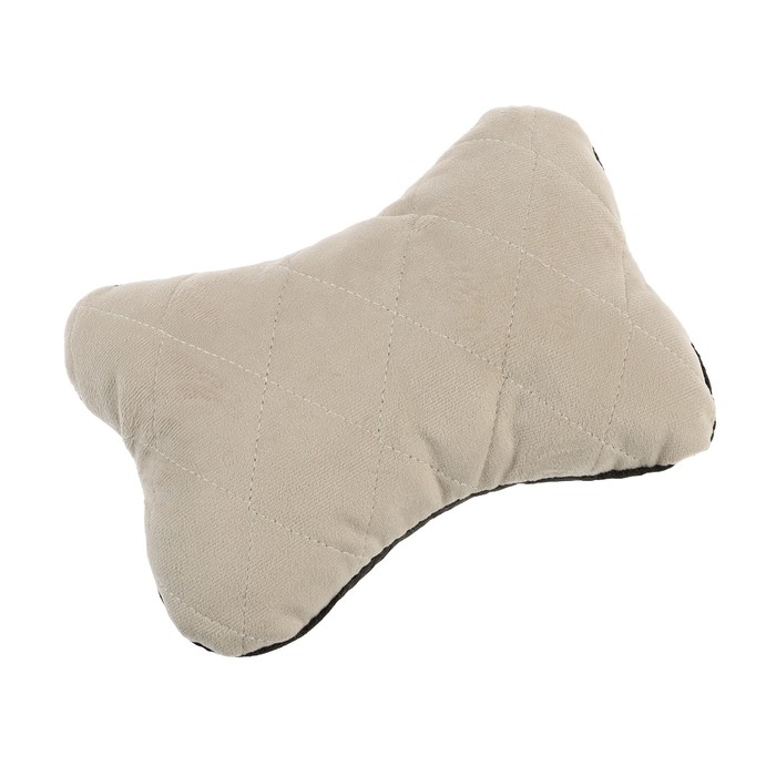 Подушка автомобильная косточка, на подголовник, велюр, бежевый, ромб, 16 х 24 см