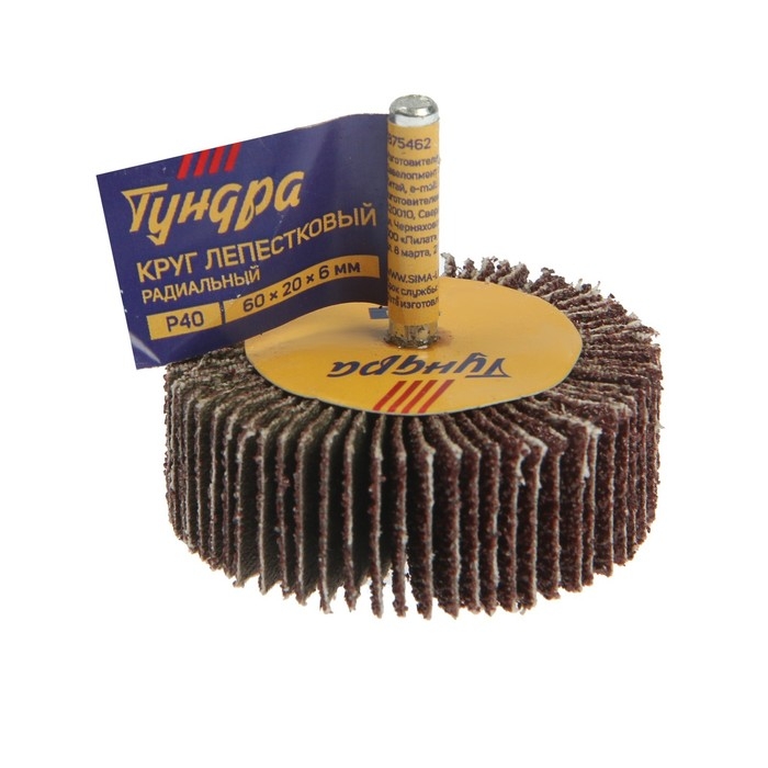 Круг лепестковый радиальный ТУНДРА, 60 х 20 х 6 мм, Р40 Круг лепестковый радиальный ТУНДРА, 60 х 20 х 6 мм, Р40